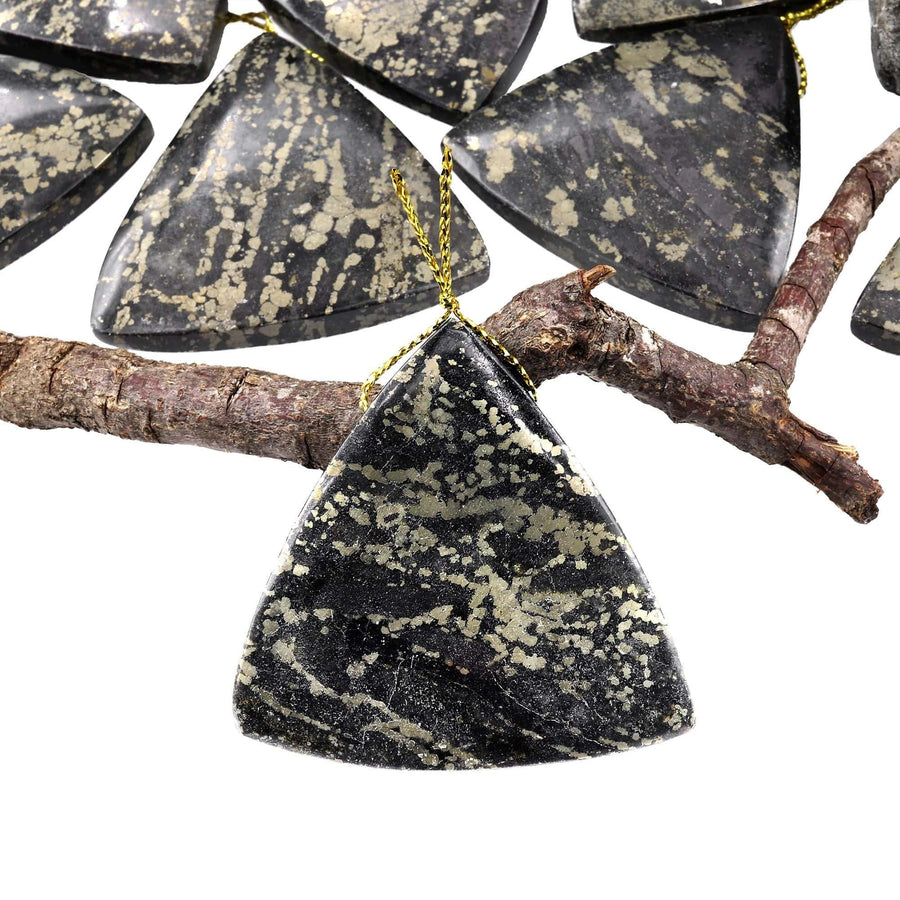 Rare Natural Pyrite in Magnetite Triangle Pendant Side Drilled Gemstone Focal Bead A2
