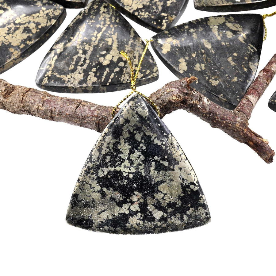 Rare Natural Pyrite in Magnetite Triangle Pendant Side Drilled Gemstone Focal Bead A1