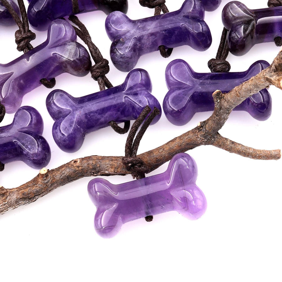 Carved Natural Purple Amethyst Dog Bone Center Drilled Pendant A3