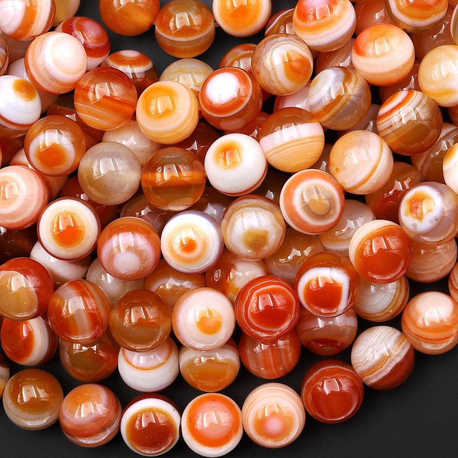 AAA Natural Orange Sardonyx 10mm Smooth Round Beads 15.5" Strand