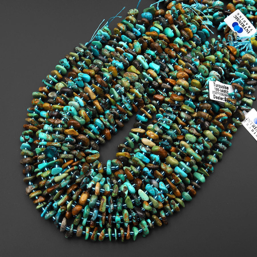 Disk Pebbles Genuine Natural Dragon Skin Turquoise Nugget Beads Chunky Freeform Rea ...