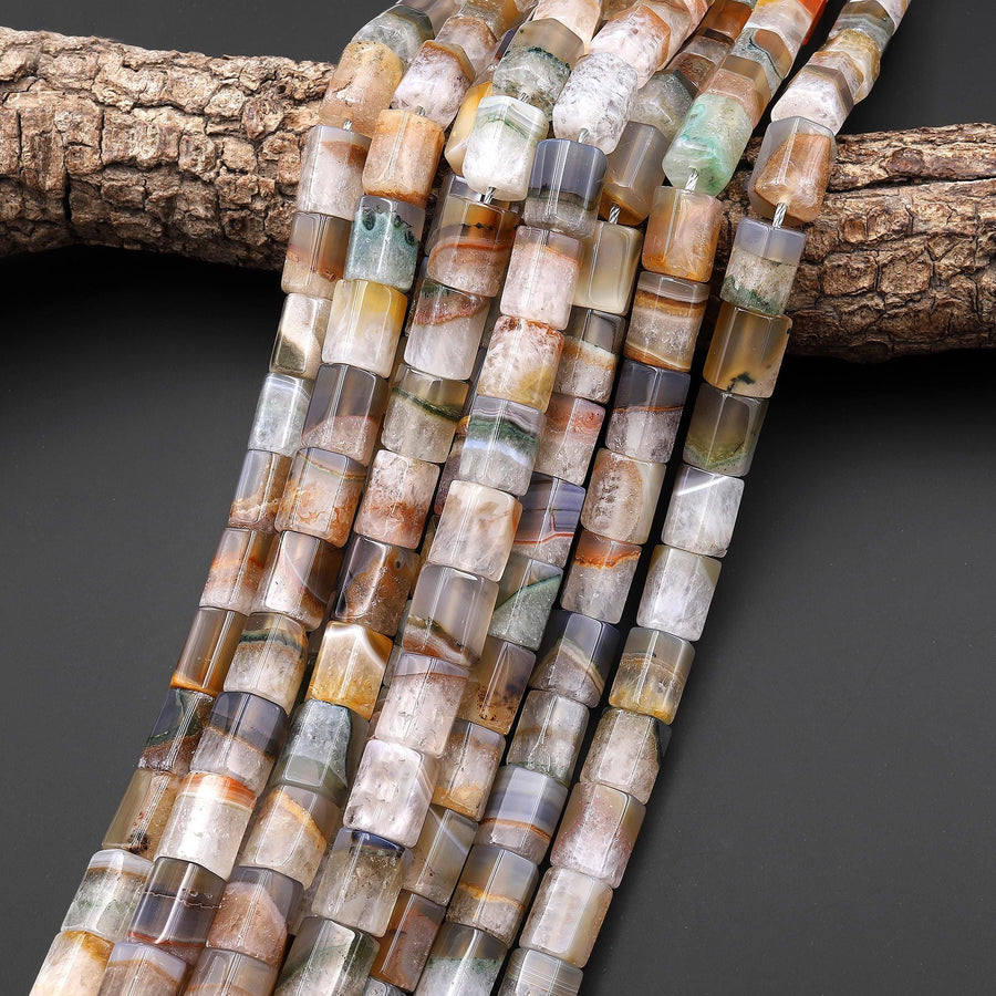 Rare AAA Faceted Natural Phantom Agate Beads Hexagon Tube Gemstone 15.5" Strand