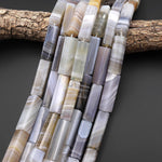 Rare AAA Natural Banded Agate Beads Large Rectangle Tube 40mm Gemstone 15.5" Strand