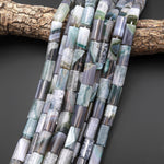 Rare AAA Natural Green Gray Phantom Agate Beads Tube 20x10mm Gemstone 15.5" Strand