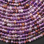 Faceted Natural Super 7 Phantom Amethyst Cacoxenite 6mm Rondelle Beads 15.5" Strand