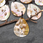 Natural Mother of Pearl Teardrop Pendant Iridescent Golden Baroque Blister Pearl Jewelry