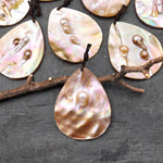 Natural Mother of Pearl Teardrop Pendant Iridescent Golden Baroque Blister Pearl Jewelry