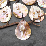 Natural Mother of Pearl Teardrop Pendant Iridescent Golden Baroque Blister Pearl Jewelry