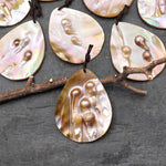 Natural Mother of Pearl Teardrop Pendant Iridescent Golden Baroque Blister Pearl Jewelry