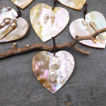 Natural Mother of Pearl Heart Pendant Iridescent Golden Baroque Blister Pearl Jewelry