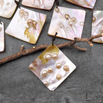 Natural Mother of Pearl Diamond Square Pendant Iridescent Golden Baroque Blister Pearl Jewelry