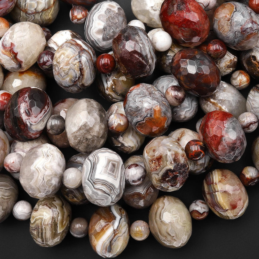 Rare Faceted Natural Mexican Laguna Lace Agate Faceted Wheel Rondelle 18mm Beads 15.5" Strand