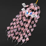 Natural Pink Rose Quartz Beads Gemstone Puffy Heart Horizontally Drilled 8" Strand