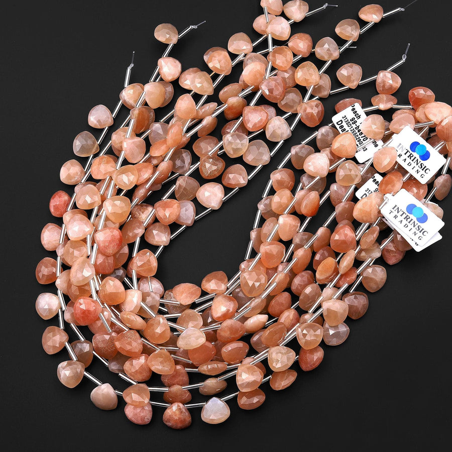 AAA Faceted Natural Peach Moonstone Teardrop Pear Briolette 12mm Beads Good for Earrings 15.5" Strand
