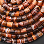 Matte Natural Brown Orange Banded Agate Cylinder Tube Beads 8mm 15.5" Strand