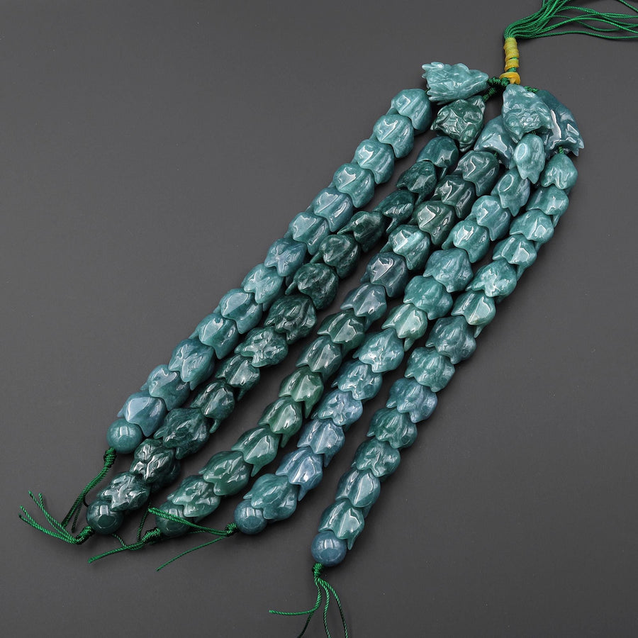 AAA Hand Carved Natural Guatemalan Jade Dragon Beads 8" Strand