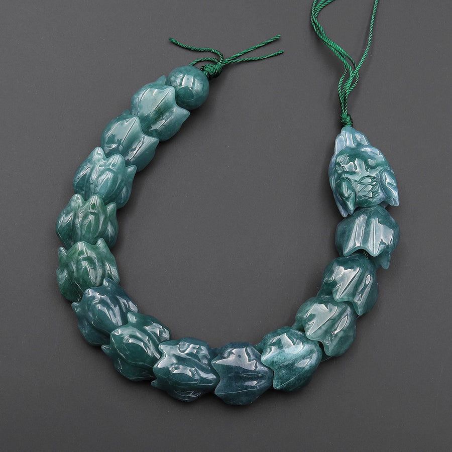 AAA Hand Carved Natural Guatemalan Jade Dragon Beads 8" Strand