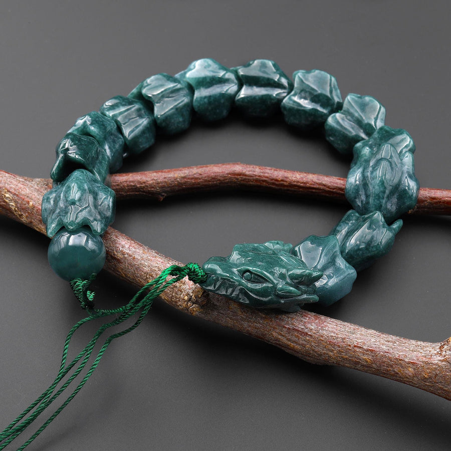 AAA Hand Carved Natural Guatemalan Jade Dragon Beads 8" Strand A2