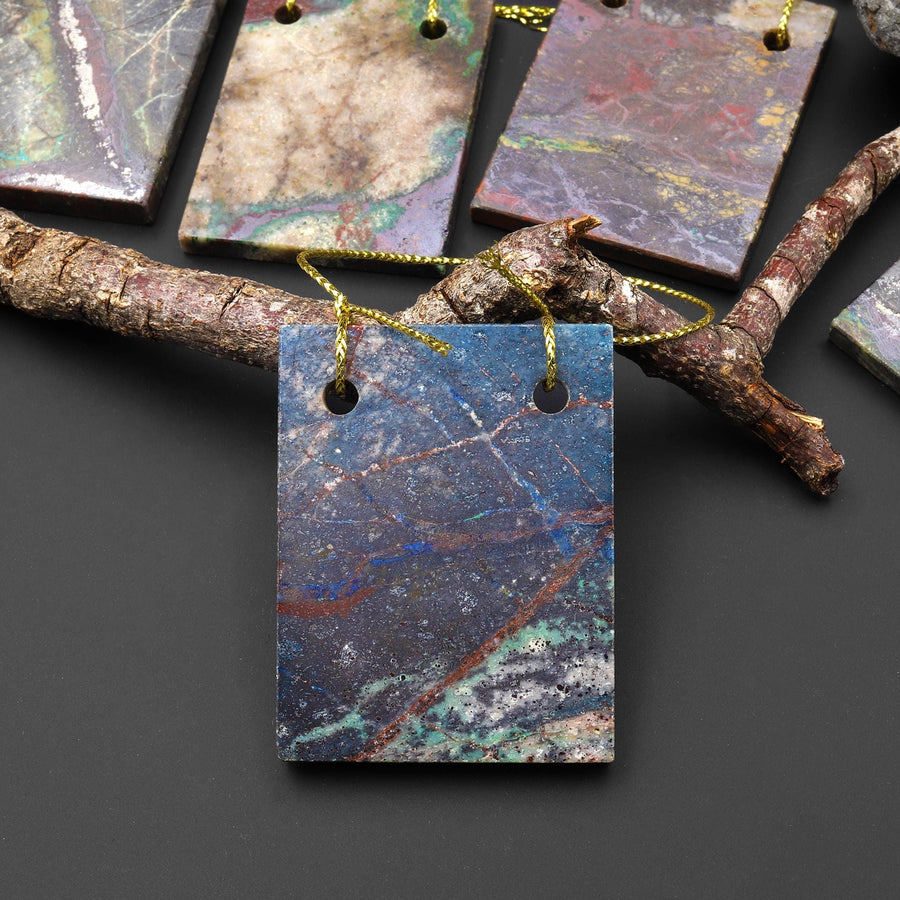 From the Old Arizona Copper Mine~ Natural Copper in Chrysocolla Rectangle 2 Two Hole Pendant