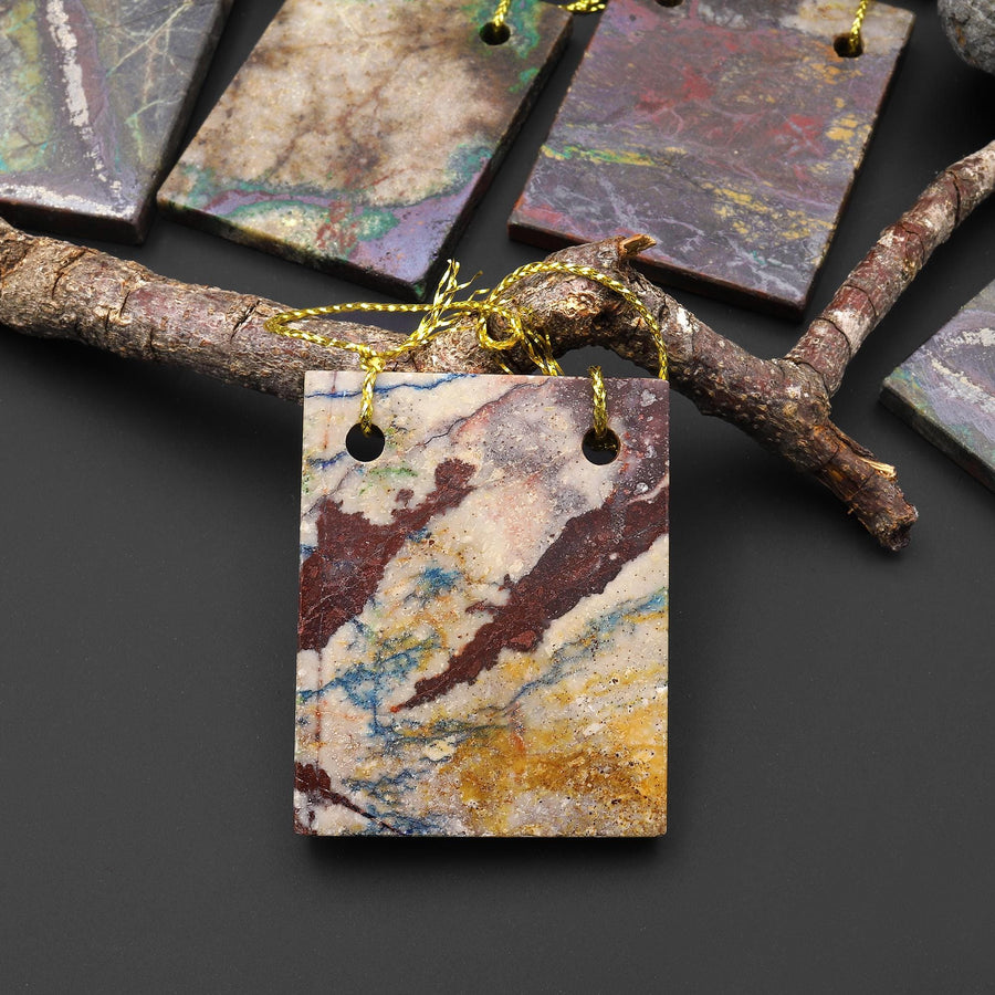 From the Old Arizona Copper Mine~ Natural Copper in Chrysocolla Rectangle 2 Two Hole Pendant