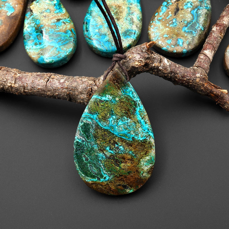 Rare Genuine Natural Shattuckite Teardrop Pendant Azurite Chrysocolla Malachite from Congo A2