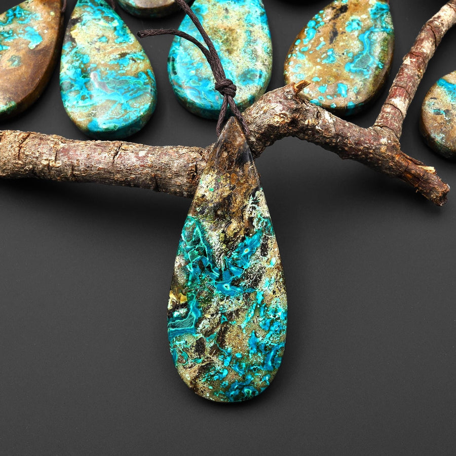 Rare Genuine Natural Shattuckite Teardrop Pendant Azurite Chrysocolla Malachite from Congo A3