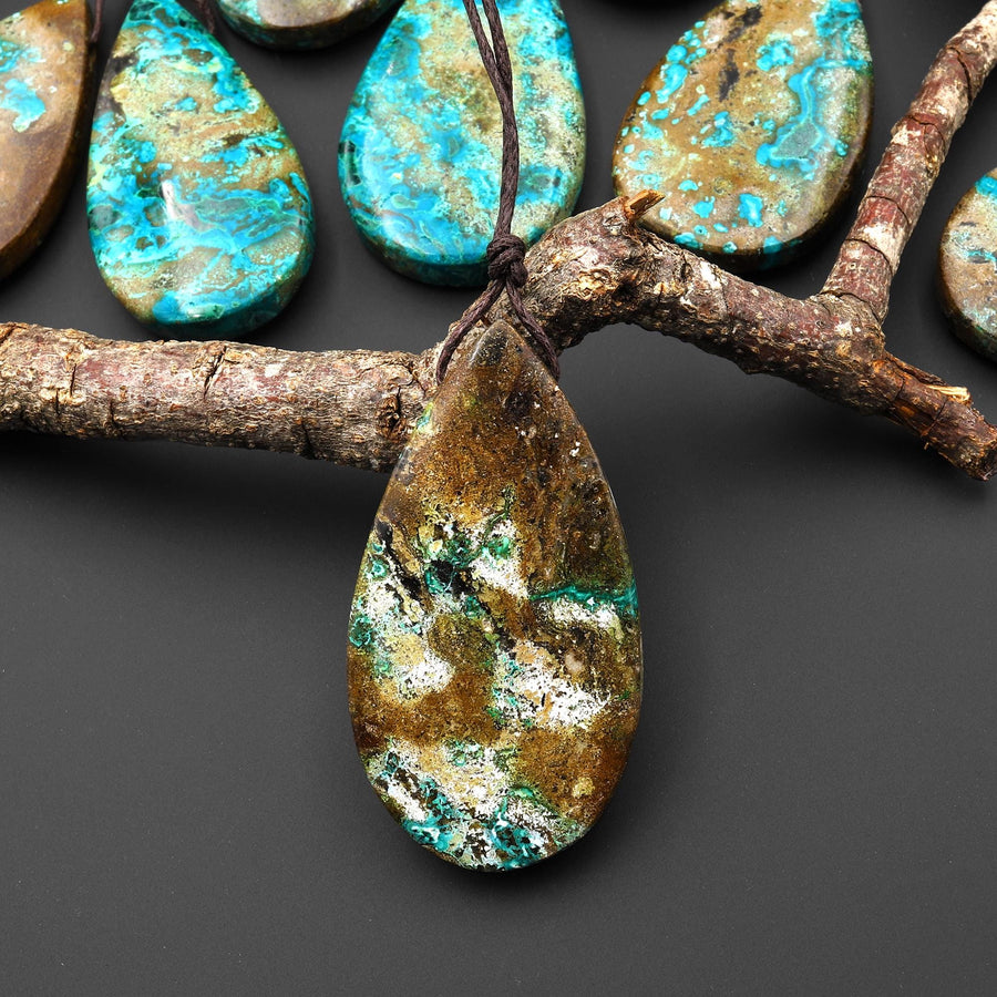 Rare Genuine Natural Shattuckite Teardrop Pendant Azurite Chrysocolla Malachite from Congo A5