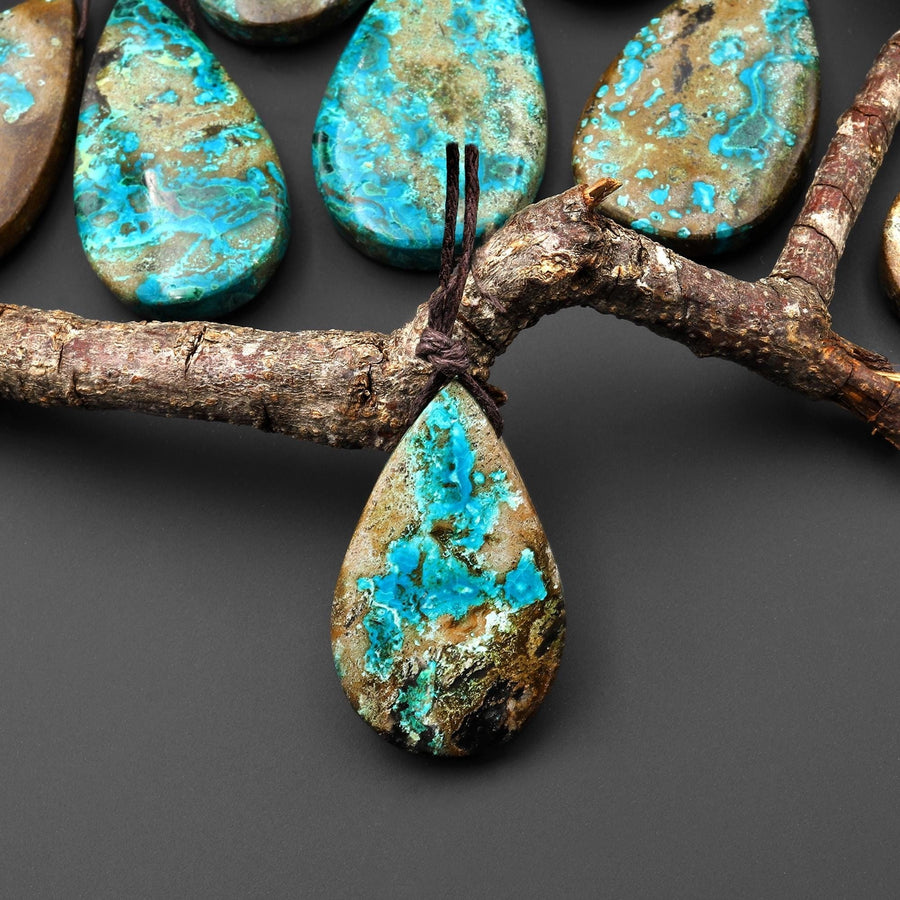 Rare Genuine Natural Shattuckite Teardrop Pendant Azurite Chrysocolla Malachite from Congo A5