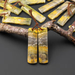 Natural Indonesian Yellow Jasper Rectangle Pair Drilled Matched Gemstone Beads