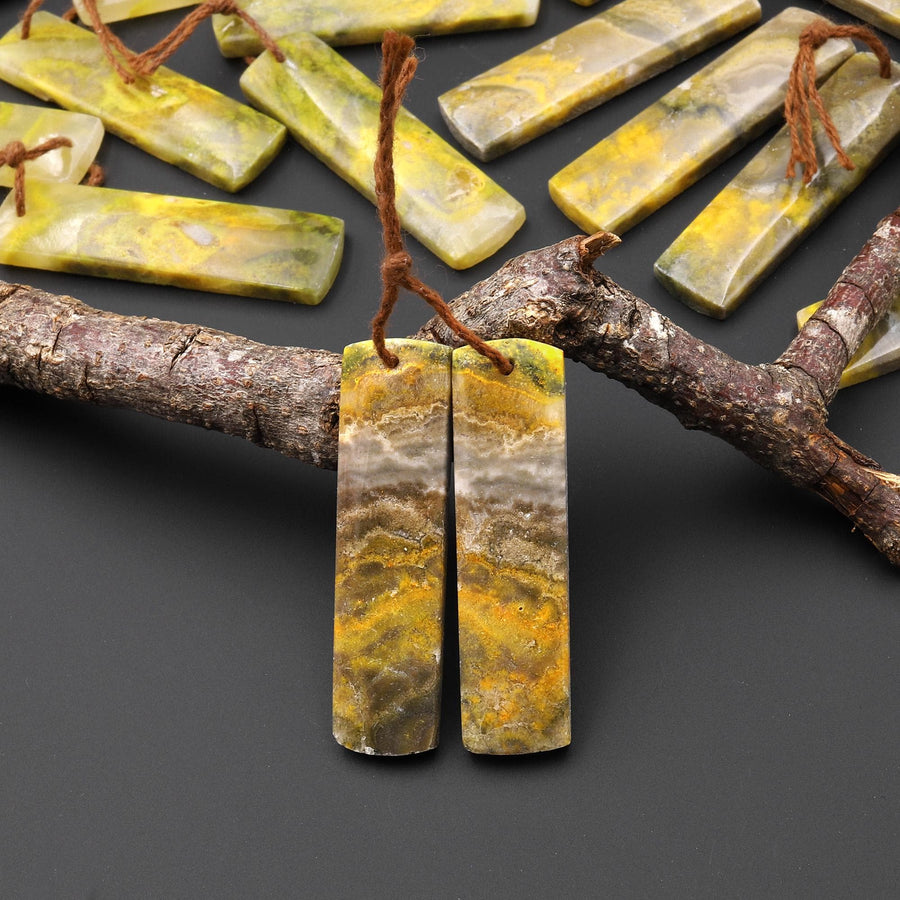Natural Indonesian Yellow Jasper Rectangle Pair Drilled Matched Gemstone Beads A7