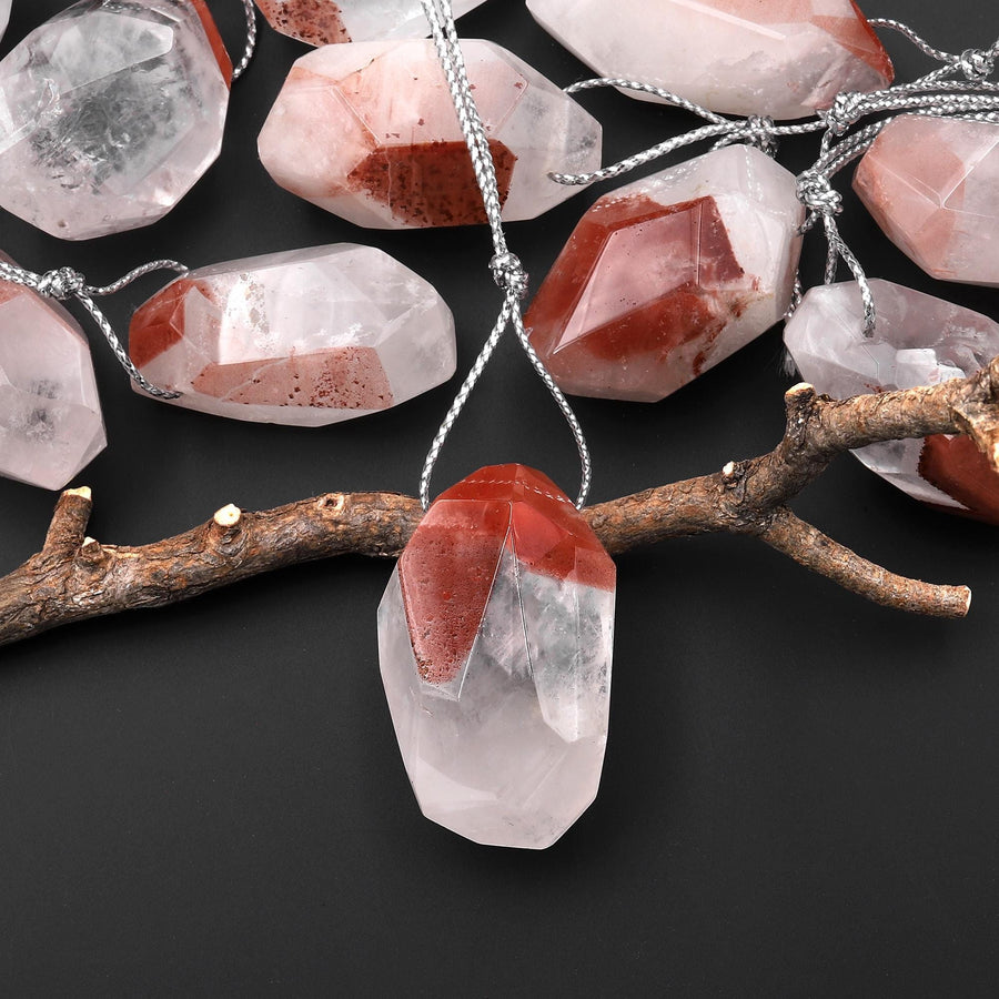 Faceted Natural Red Lepidocrocite Quartz Nugget Pendant Top Side Drilled Gemstone Focal Bead Crystal Pendulum