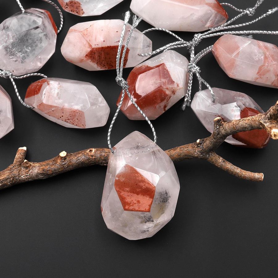 Faceted Natural Red Lepidocrocite Quartz Nugget Pendant Top Side Drilled Gemstone Focal Bead Crystal Pendulum A1
