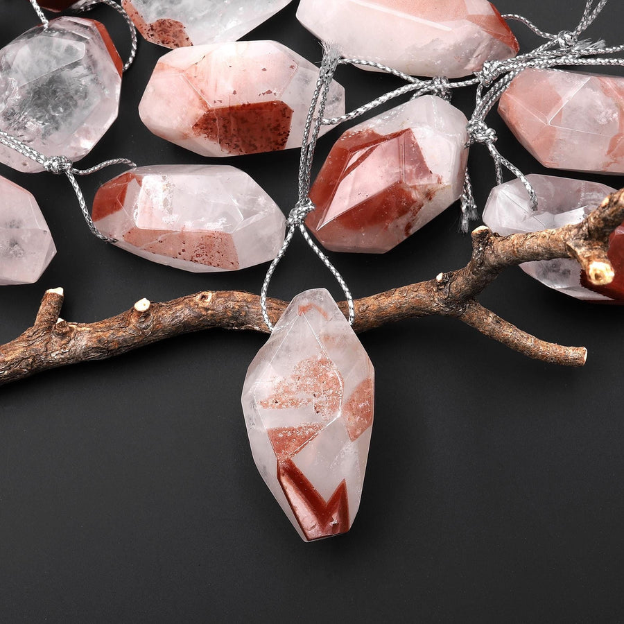 Faceted Natural Red Lepidocrocite Quartz Nugget Pendant Top Side Drilled Gemstone Focal Bead Crystal Pendulum A5