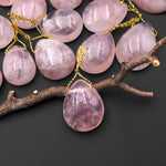 AAA Translucent Natural Madagascar Pink Rose Quartz Freeform Teardrop Pendant Gemstone