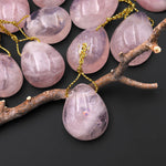 AAA Translucent Natural Madagascar Pink Rose Quartz Freeform Teardrop Pendant Gemstone