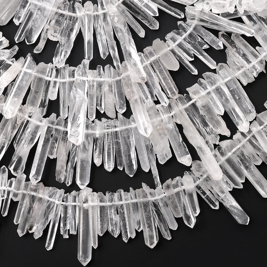 AAA Natural Tibetan Quartz Beads Points Top Side Drilled Real Thin Fine Crystal Quartz Spike 15.5" Strand