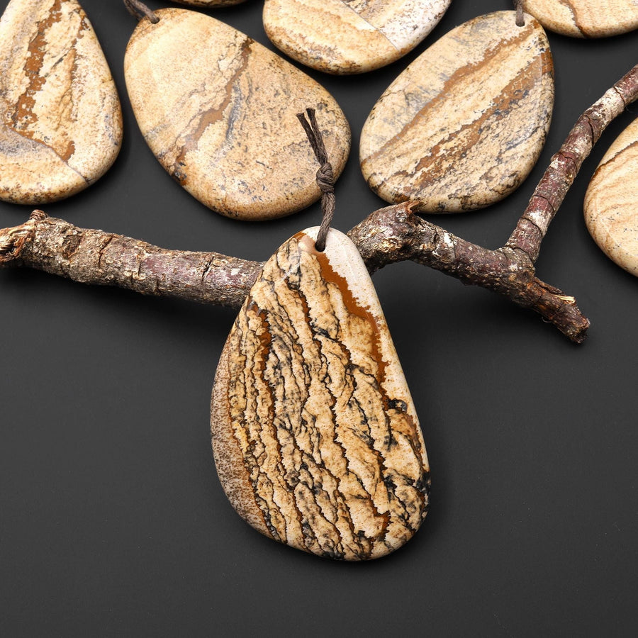 Natural Desert Jasper Freeform Teardrop Pendant Gemstone Focal Bead