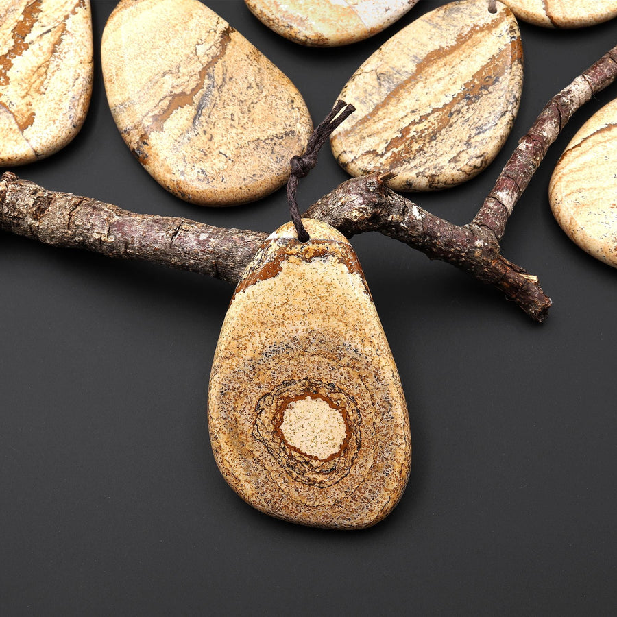 Natural Desert Jasper Freeform Teardrop Pendant Gemstone Focal Bead