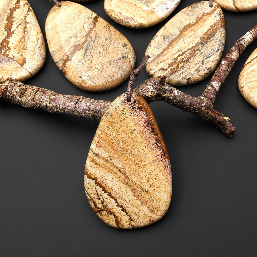 Natural Desert Jasper Freeform Teardrop Pendant Gemstone Focal Bead