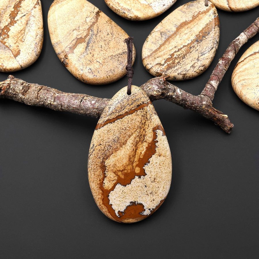 Natural Desert Jasper Freeform Teardrop Pendant Gemstone Focal Bead