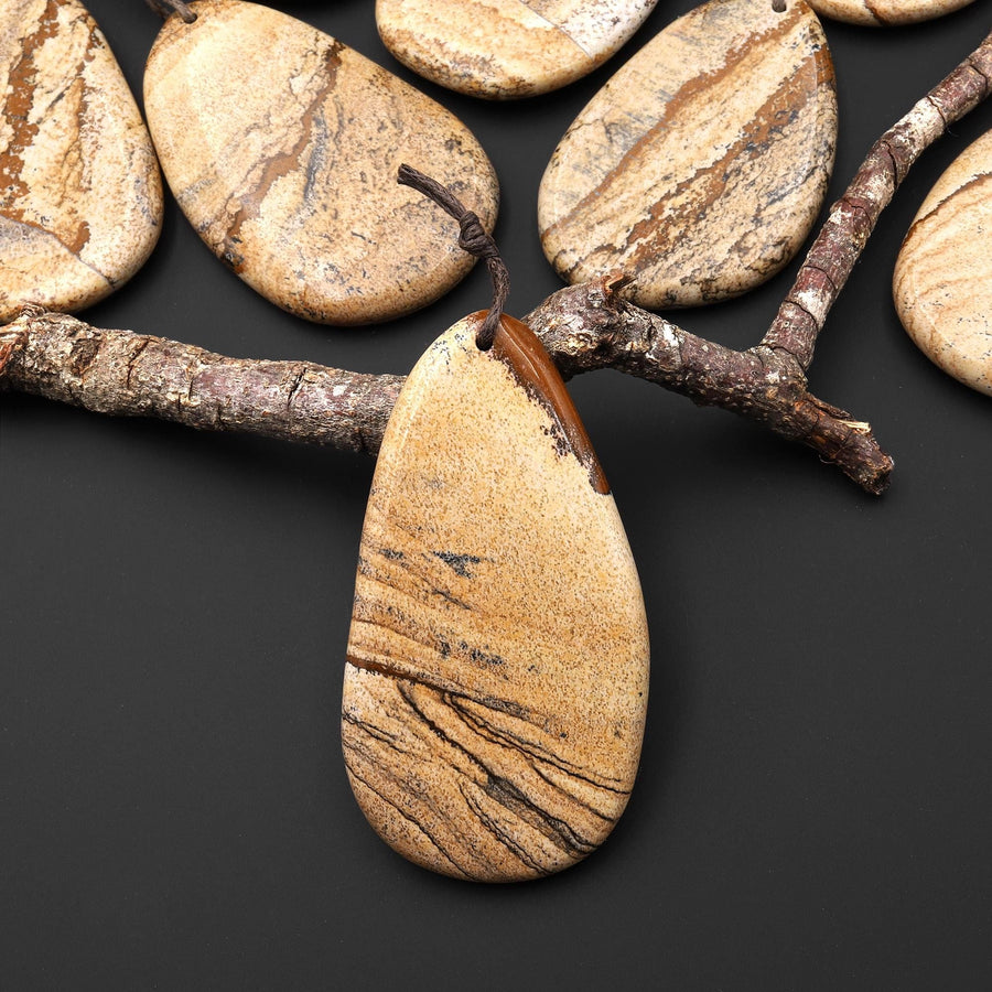 Natural Desert Jasper Freeform Teardrop Pendant Gemstone Focal Bead