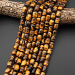 AAA Chatoyant Faceted Natural Golden Brown Tiger's Eye Barrel Tube Beads Gemstone 15.5" Strand