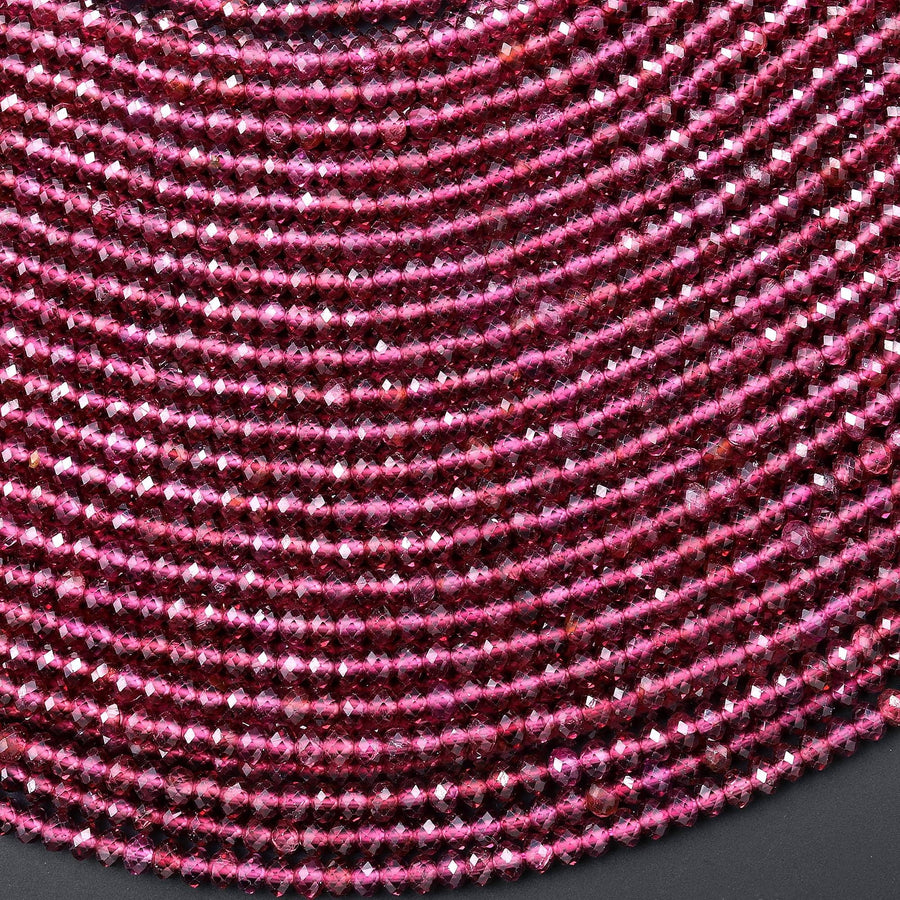 AAA Faceted Natural Raspberry Rhodolite Garnet 3mm Rondelle Reddish Purple Gemstone Beads 15.5" Strand