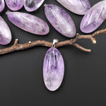 Translucent Natural Lilac Amethyst Freeform Long Oval Nugget Pendant Pendulum
