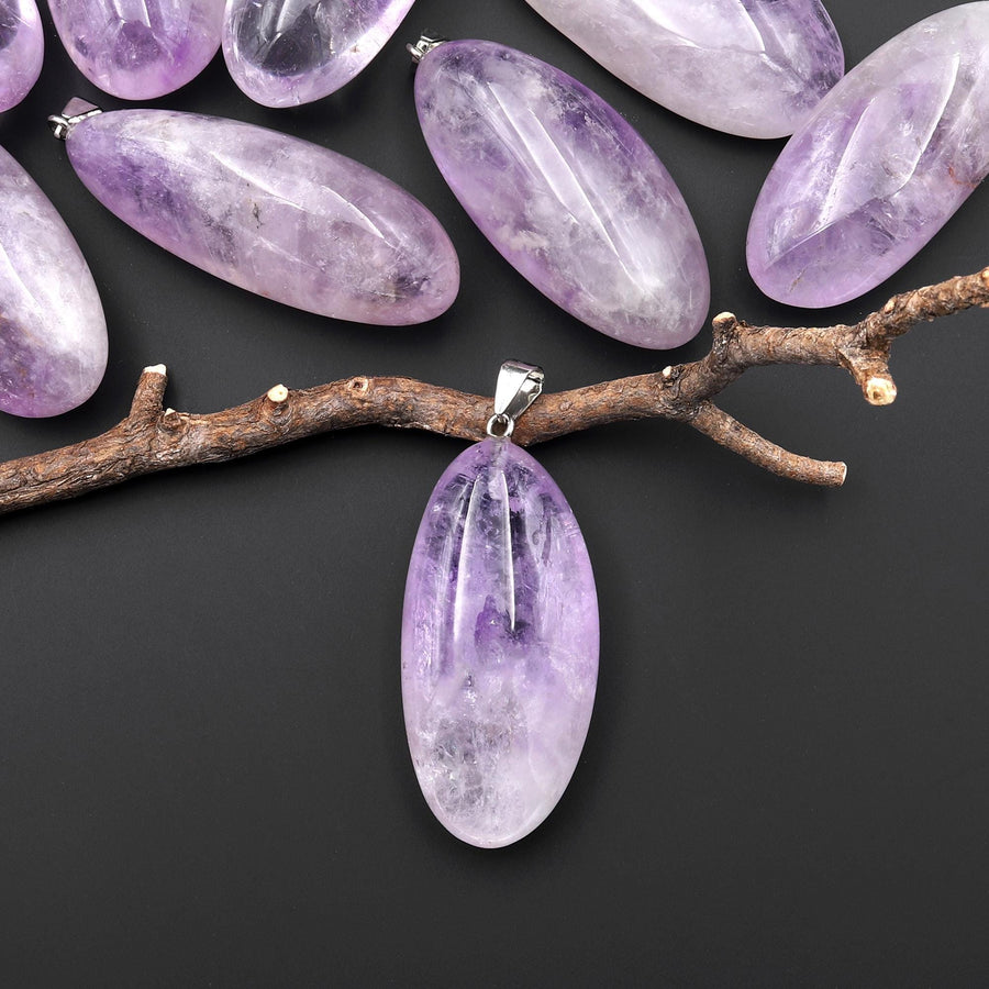 Translucent Natural Lilac Amethyst Freeform Long Oval Nugget Pendant Pendulum