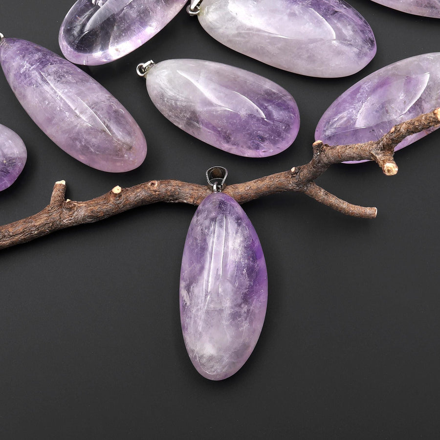 Translucent Natural Lilac Amethyst Freeform Long Oval Nugget Pendant Pendulum A2