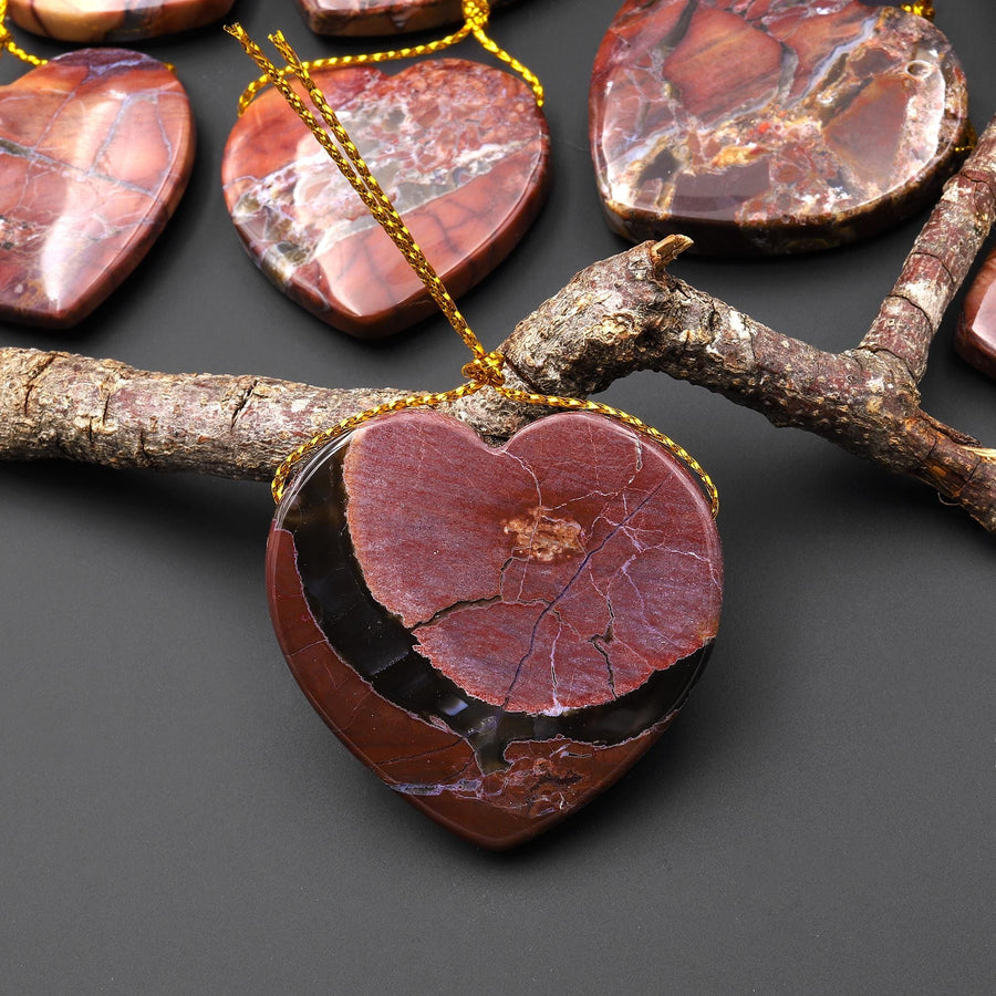 Natural Butterfly Jasper from Mexico Side Drilled Heart Pendant