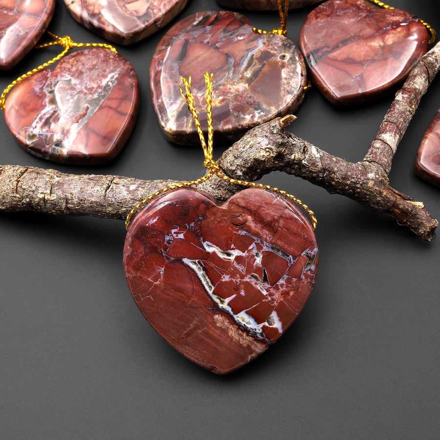 Natural Butterfly Jasper from Mexico Side Drilled Heart Pendant A1