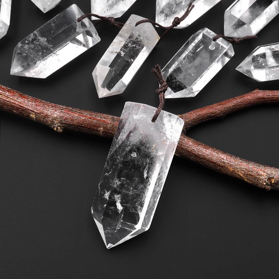 Natural Rock Quartz Pendant Front Drilled Point Tower Pendulum Gemstone Crystal Focal Bead