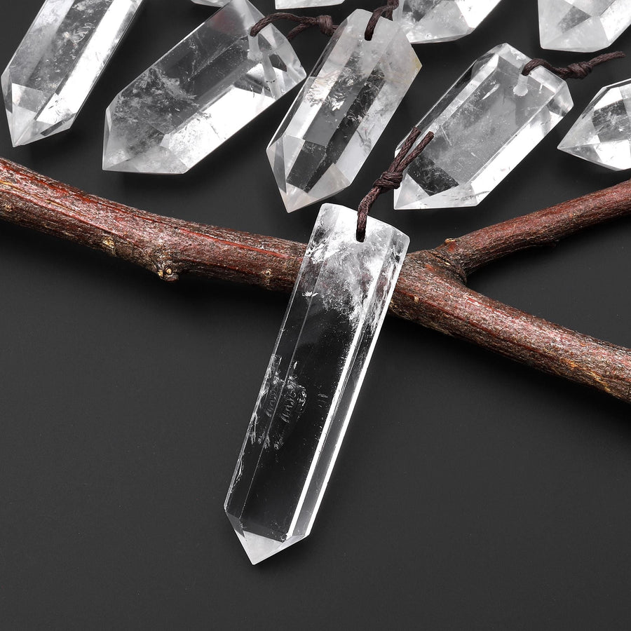 Natural Rock Quartz Pendant Front Drilled Point Tower Pendulum Gemstone Crystal Focal Bead